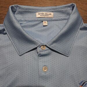 Peter Millar Summer Comfort Mens XL Blue Martini Cocktail All Over Polo Shirt